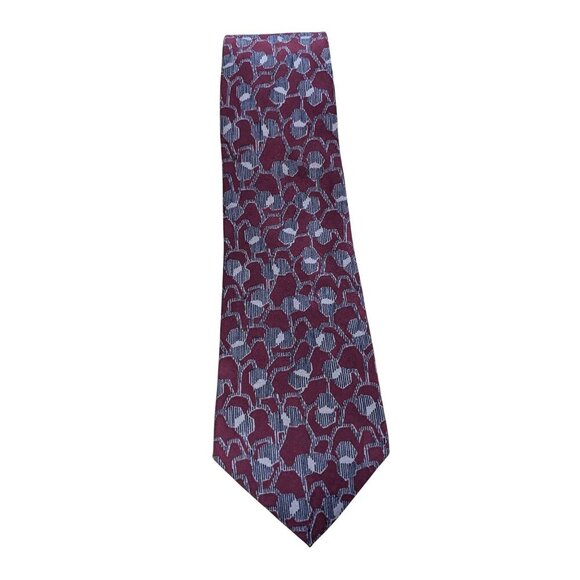 Vintage Yves Saint Laurent Pure Silk Neck Tie Deep Red Geometric Print Classic - Picture 1 of 4
